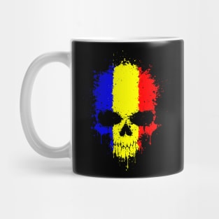 Chaotic Romanian Flag Splatter Skull Mug